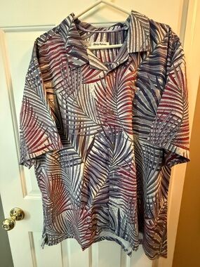 Tommy Bahama Short Sleeve Palm Leaf Shirt - Blue, Red, Cream